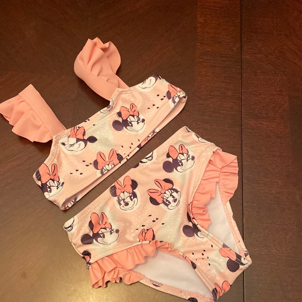 Shop Disney Minnie Mouse Bikini sz 3T pink and white. GUC